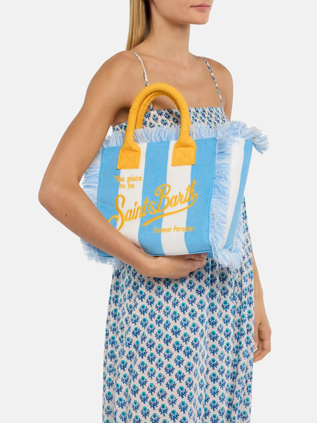 SAC MOYEN À RAYURES BLEU CIEL