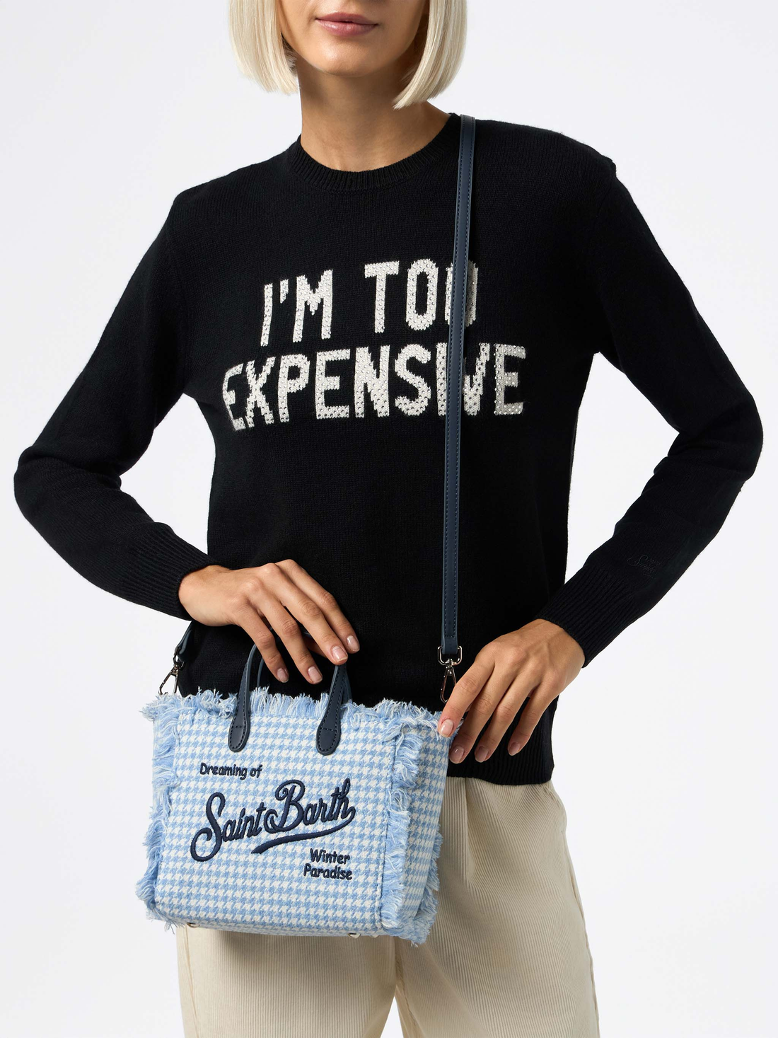 SAC MINI PIED-DE-POULE BLEU CIEL